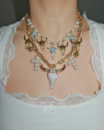 Charlotte Bull Head Pearl Statement Necklace