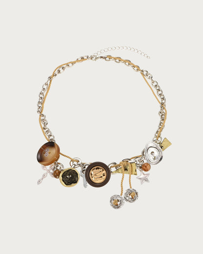 Edith Retro Button Silver Necklace