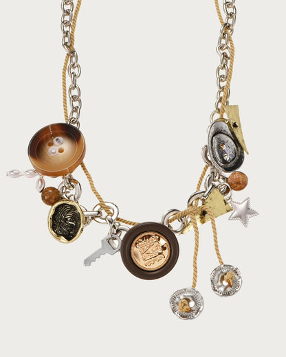 Edith Retro Button Silver Necklace