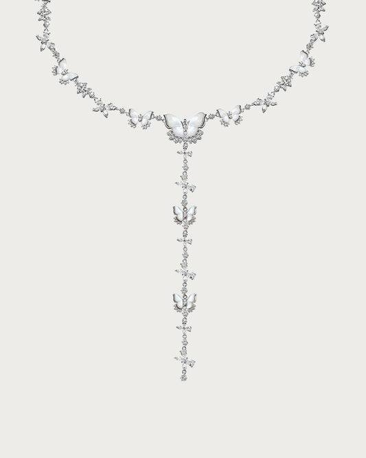 Lila Butterfly Silver Lariat Necklace