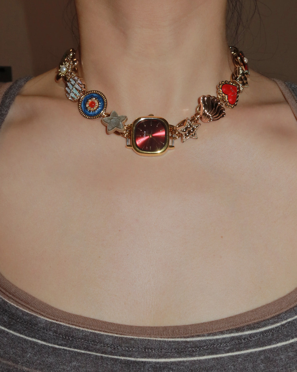 Suki Sparkle Time Charm Golden Watch Chocker Necklace