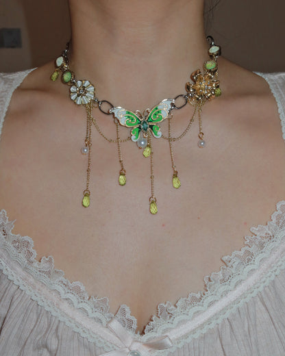 Mariposa Enchanted Green Butterfly Silver-Tone Pearl Drop Necklace