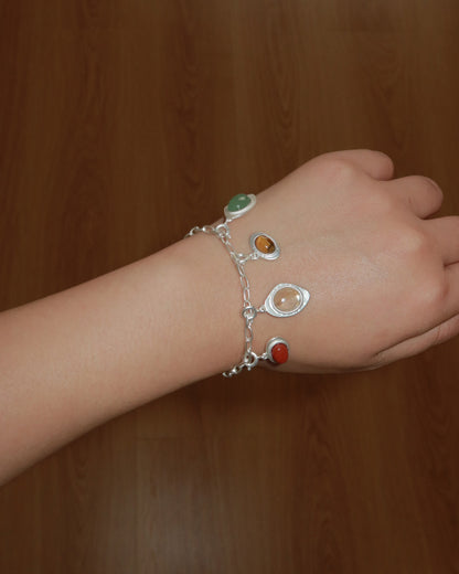 Zinnia Colorful Stone Charm Silver Chain Bracelet