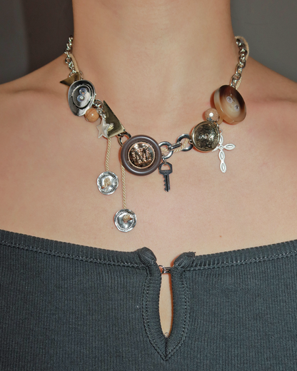Edith Retro Button Silver Necklace