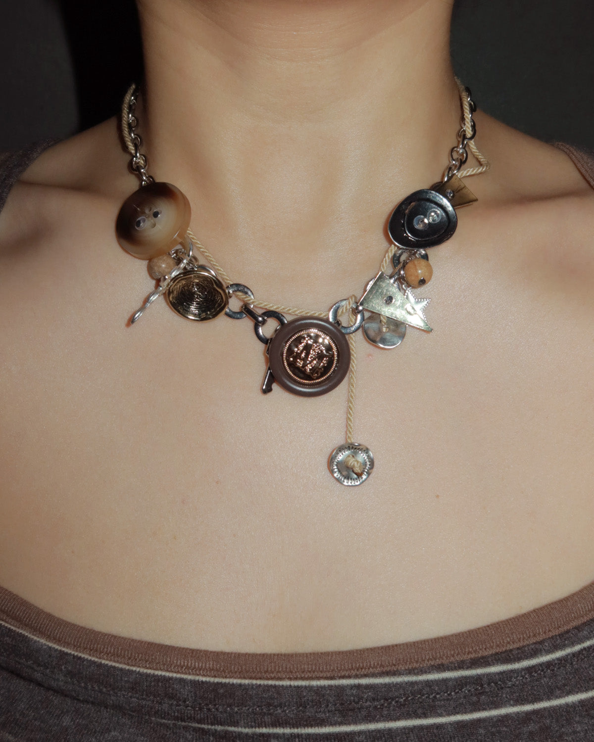 Edith Retro Button Silver Necklace