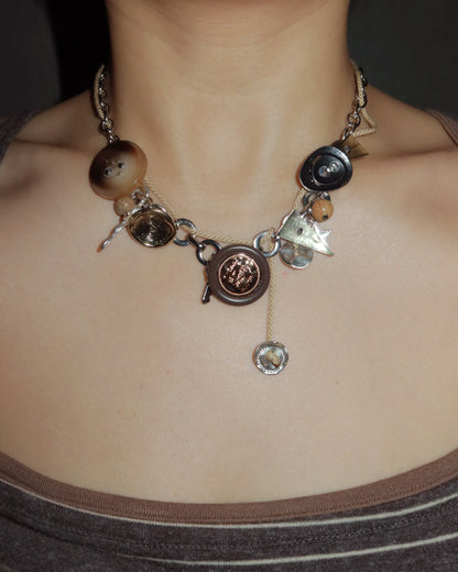 Edith Retro Button Silver Necklace