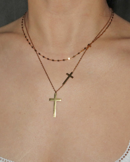 Ina Double Layer Golden Cross Necklace