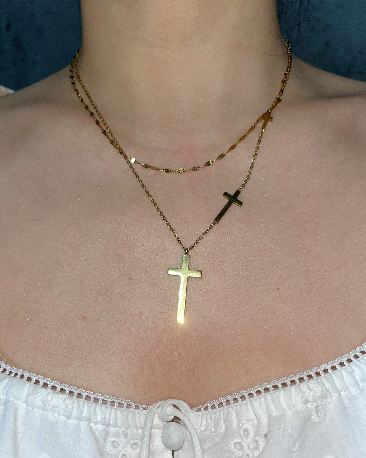 Ina Double Layer Golden Cross Necklace
