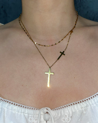 Ina Double Layer Golden Cross Necklace