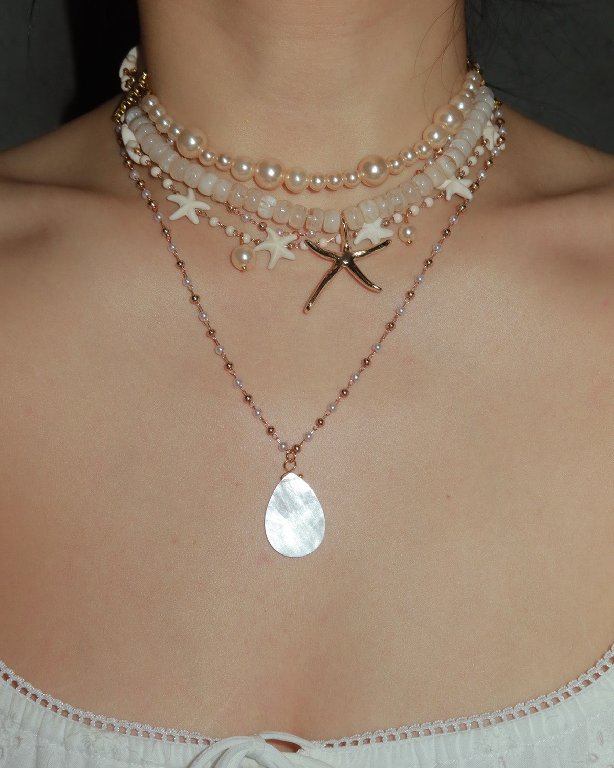 Jessica Layered Pearl Starfish Golden Necklace