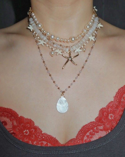 Jessica Layered Pearl Starfish Golden Necklace
