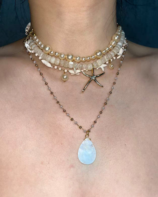 Jessica Layered Pearl Starfish Golden Necklace
