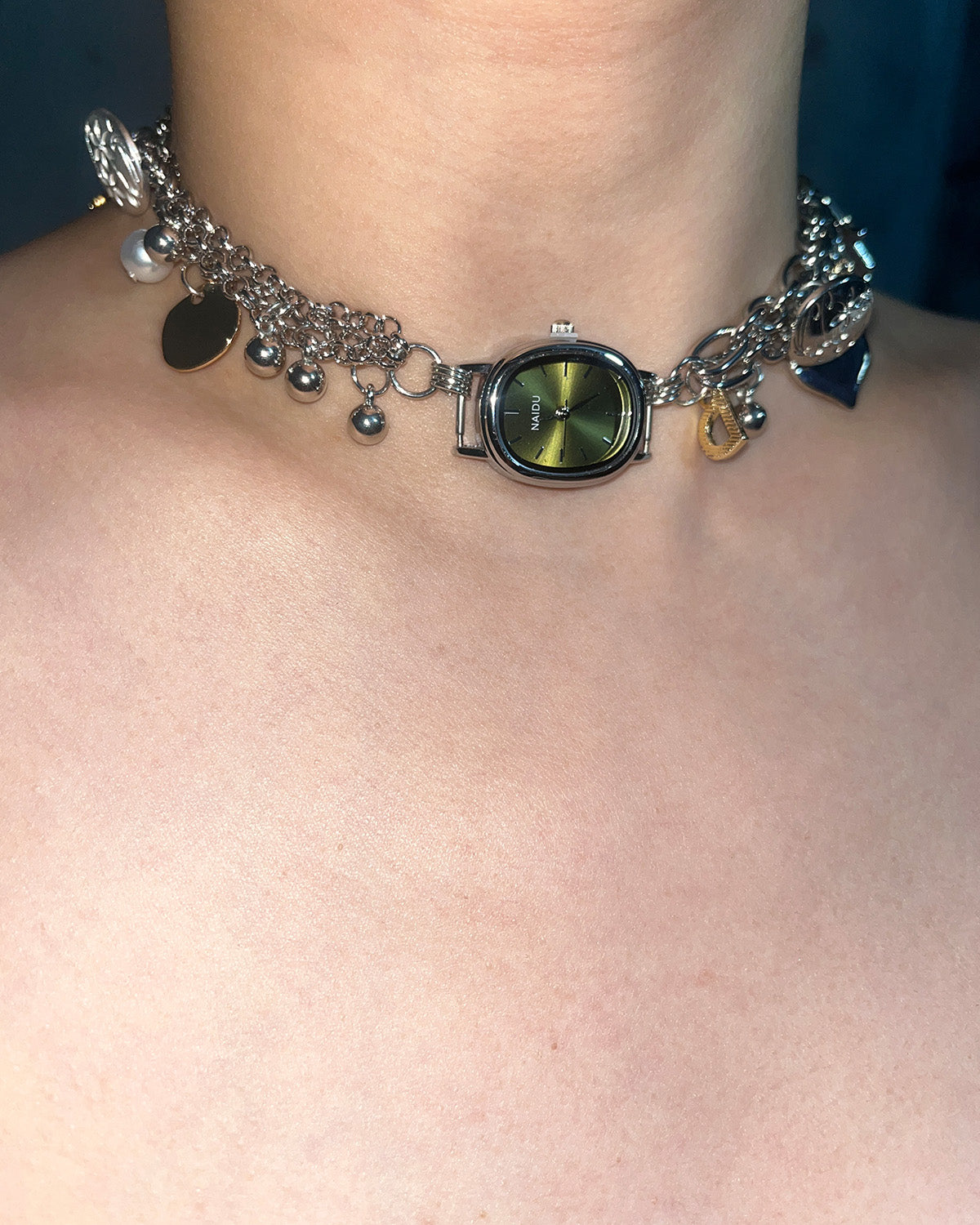 Georgia Green Watch Silver Chocker Necklace