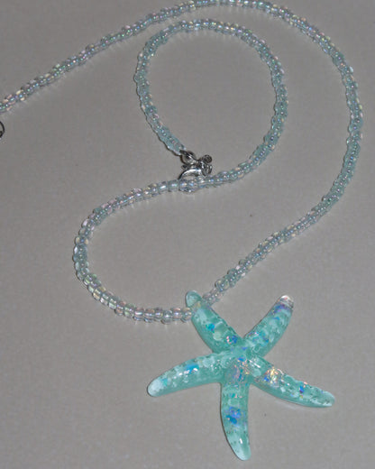 Juicy Blue Starfish Beaded Pendant Necklace