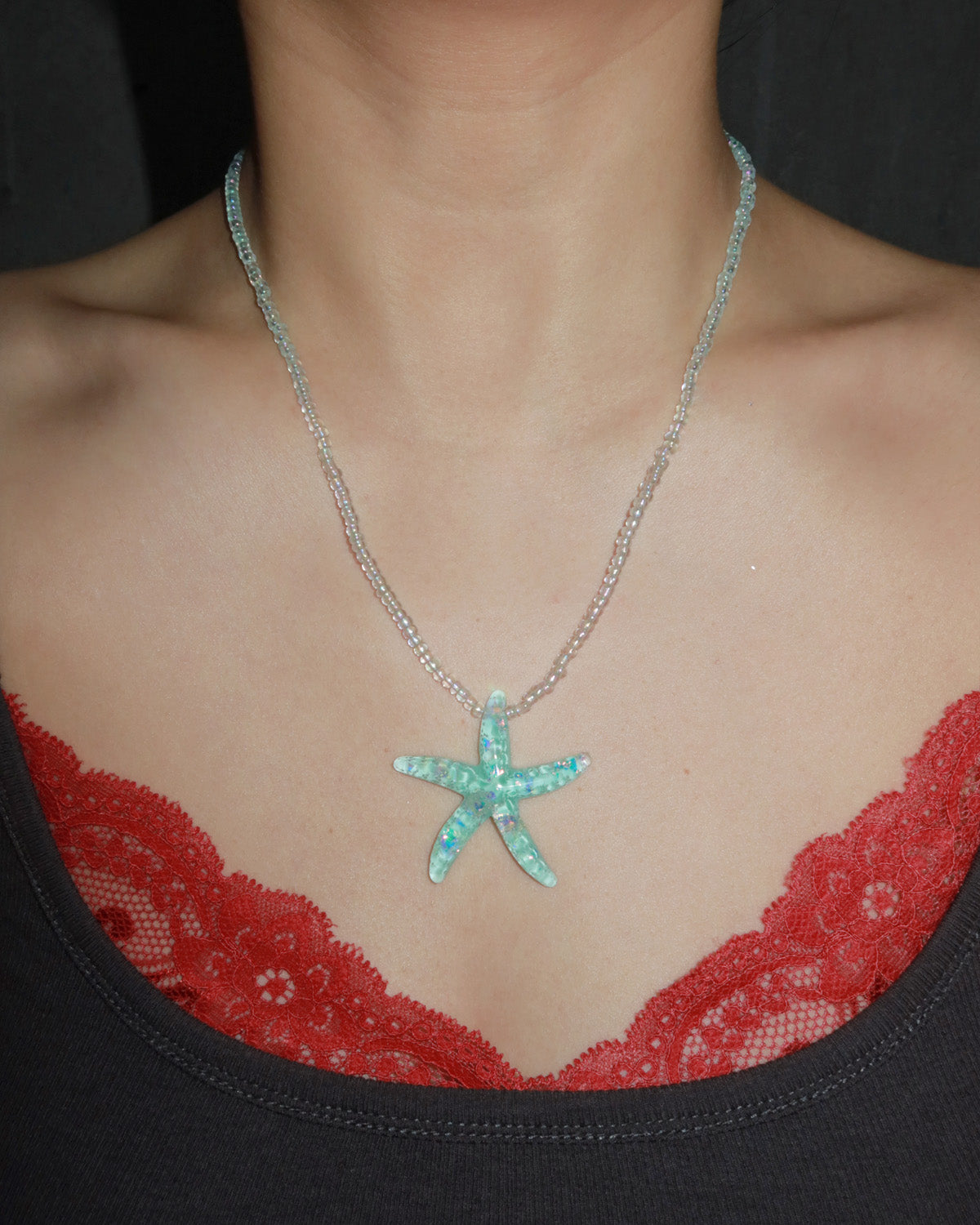 Juicy Blue Starfish Beaded Pendant Necklace