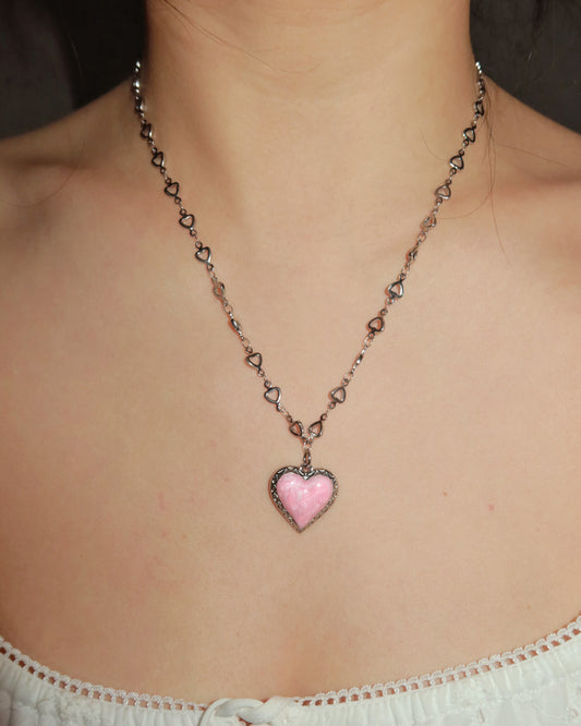 Dopamine Pink Enamel Heart Pendant Necklace