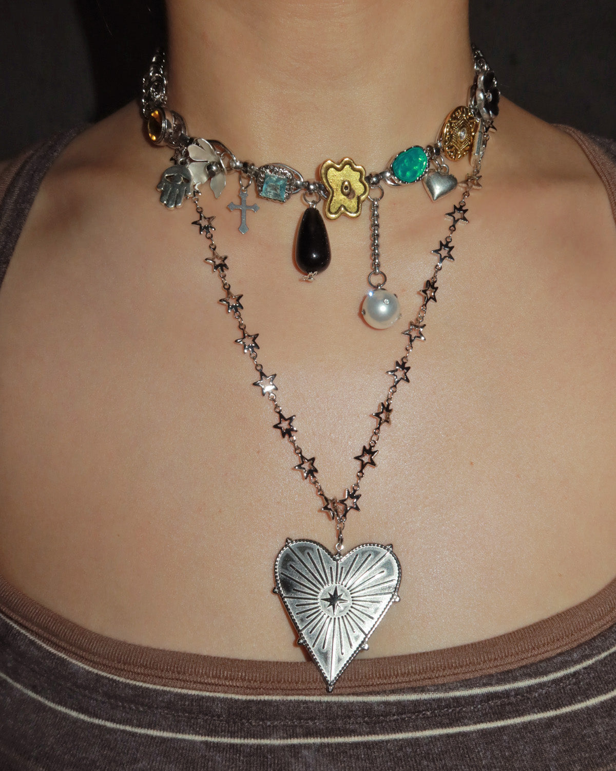 Janice Star Chain Heart Silver Pendant Necklace