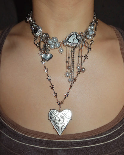 Janice Star Chain Heart Silver Pendant Necklace