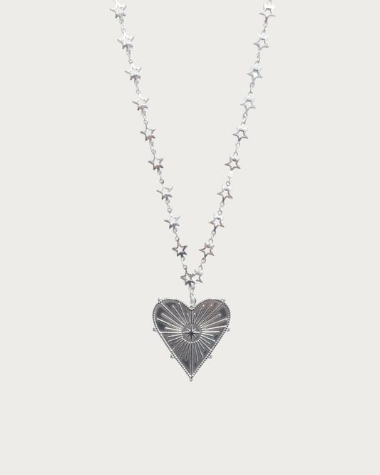 Janice Star Chain Heart Silver Pendant Necklace