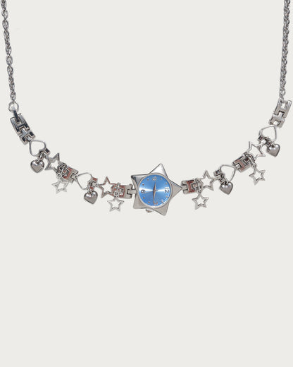 Nova Vintage Blue Star Clock Silver Chocker