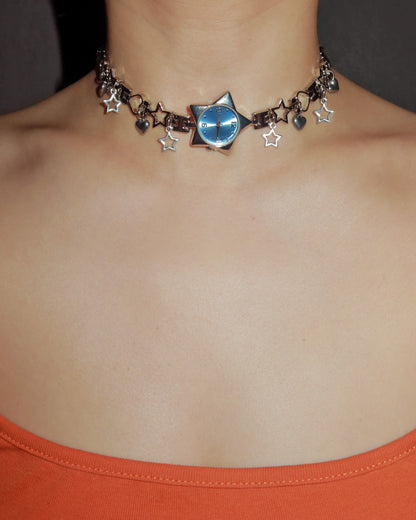 Nova Vintage Blue Star Clock Silver Chocker