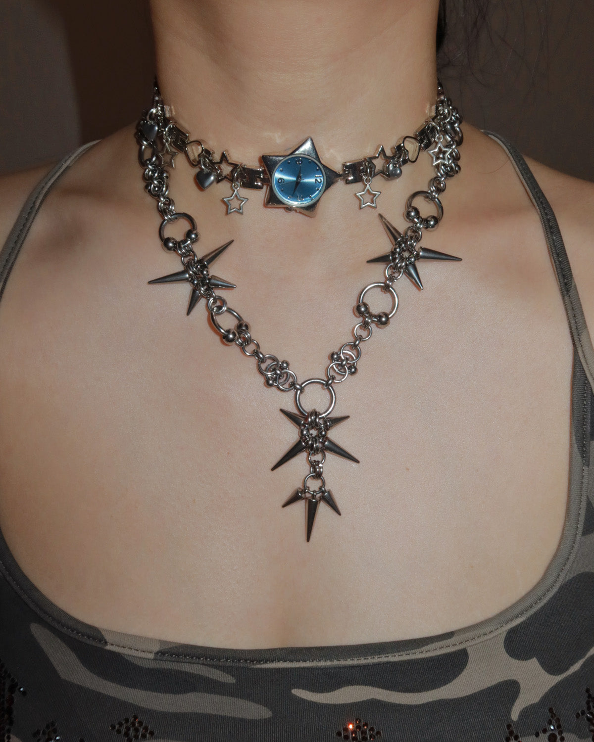Arden Chainmail Spike Silver Y Necklace