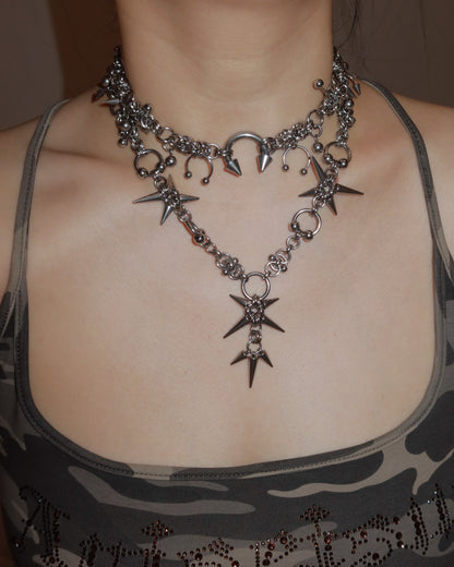 Arden Chainmail Spike Silver Y Necklace
