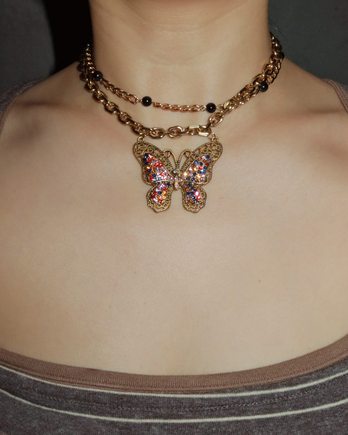 Roxy Vintage Butterfly Layered Choker Necklace