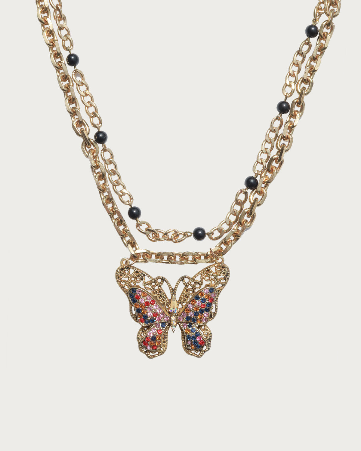 Roxy Vintage Butterfly Layered Choker Necklace