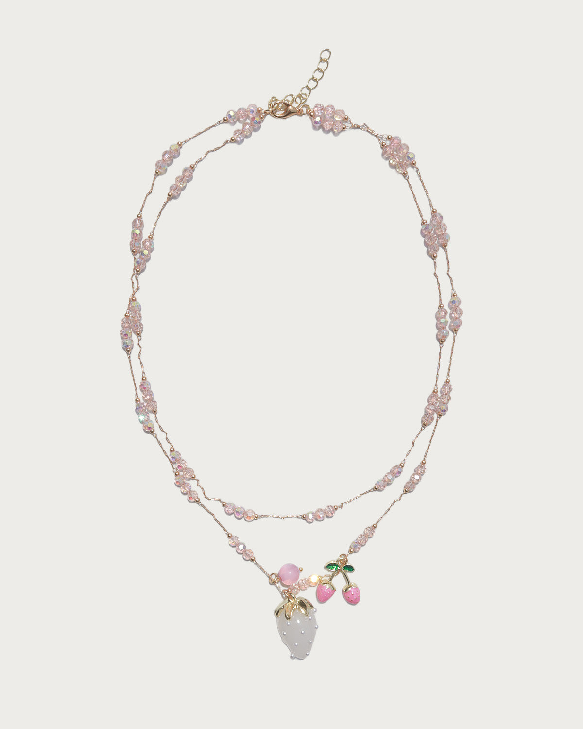Laurel Button & Bead Layered Strawberry Butterfly Silver Necklace