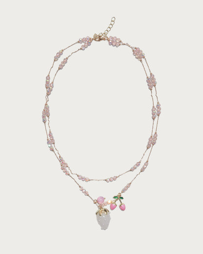 Laurel Button & Bead Layered Strawberry Butterfly Silver Necklace