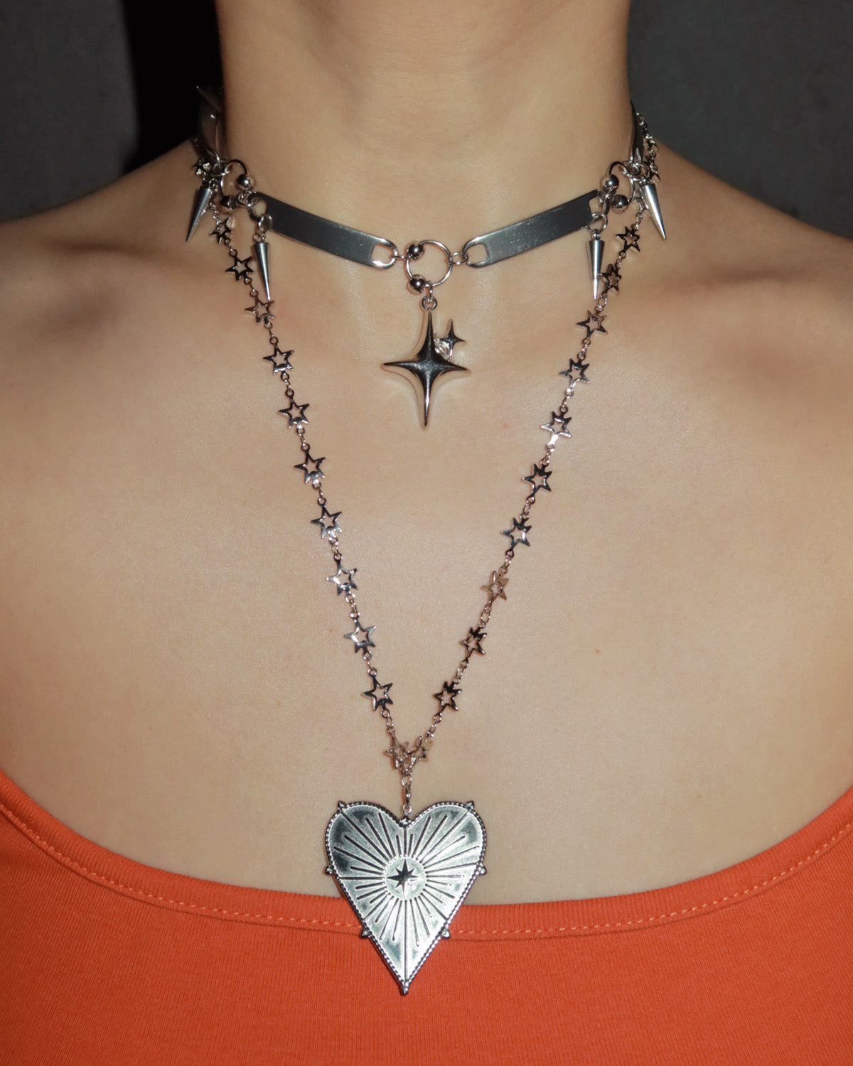 Lee Star Rivet Silver Choker Necklace