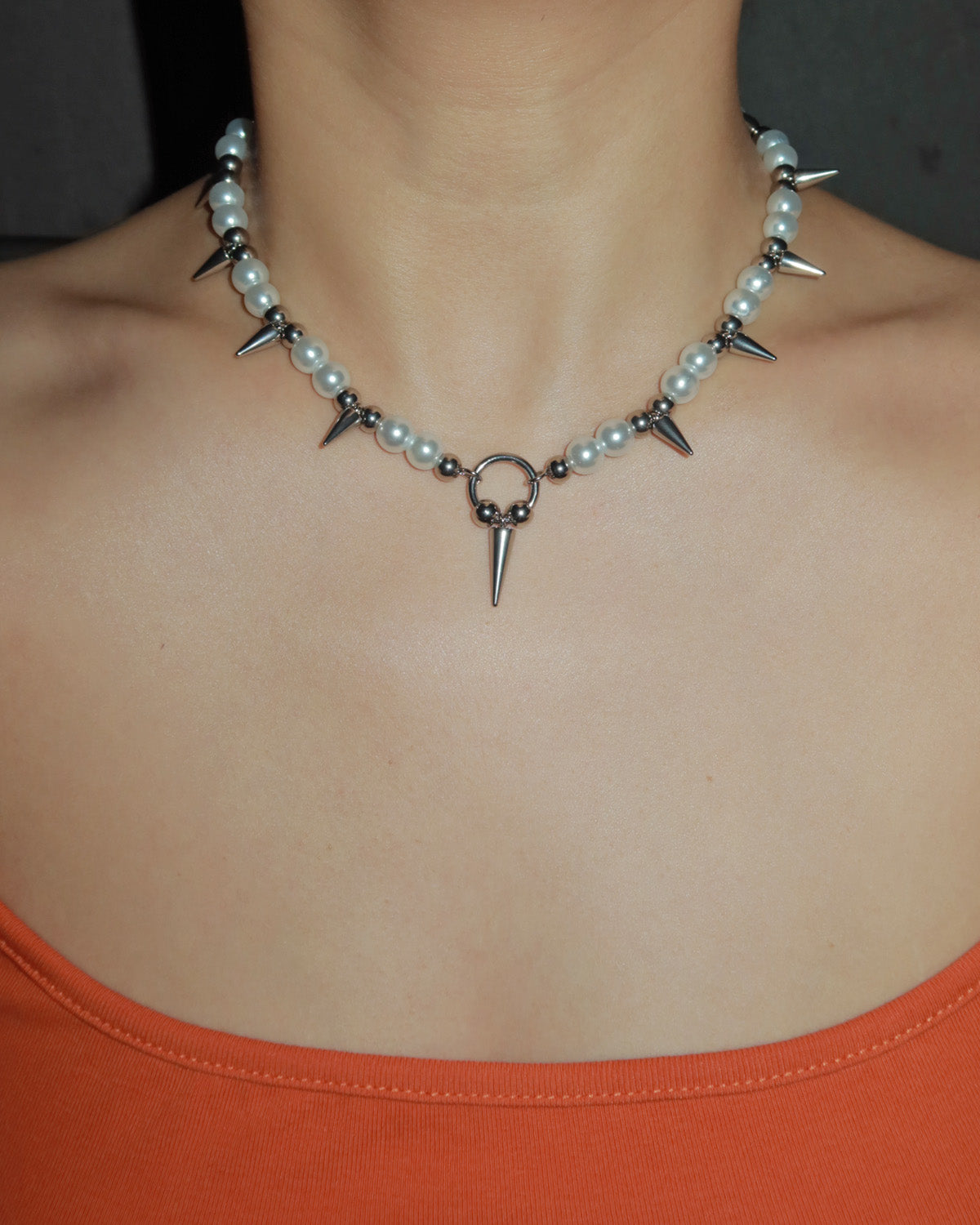 Eira Rivet Pearl Silver Choker Necklace