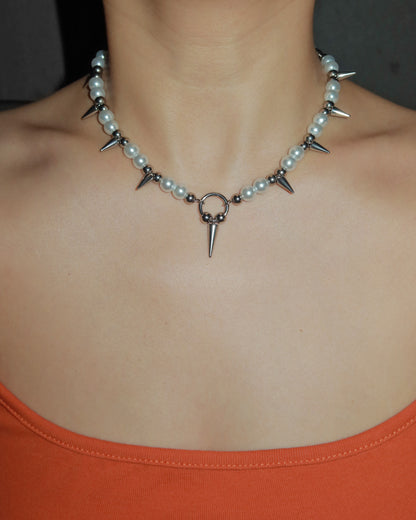 Eira Rivet Pearl Silver Choker Necklace
