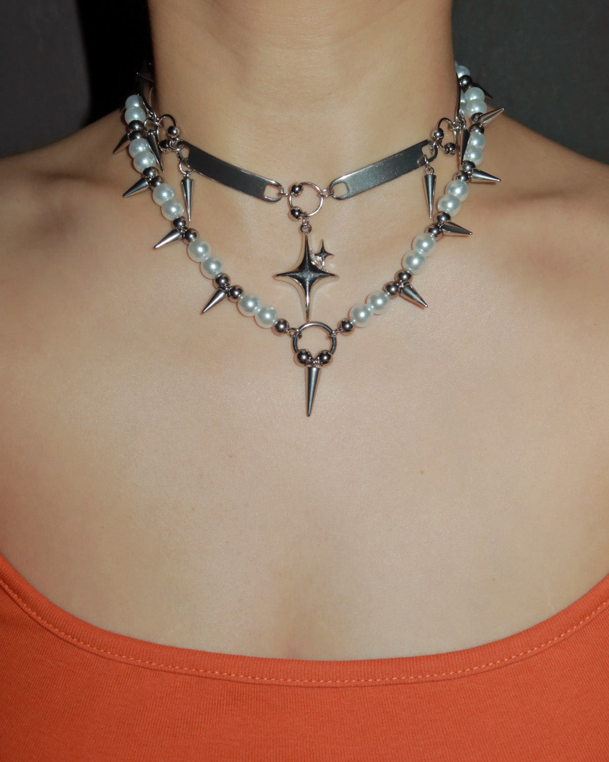 Eira Rivet Pearl Silver Choker Necklace