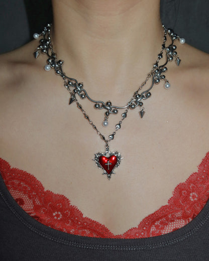 Zyra Punk Rivet Pearl Silver Necklace