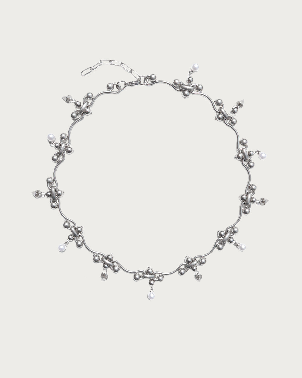 Zyra Punk Rivet Pearl Silver Necklace