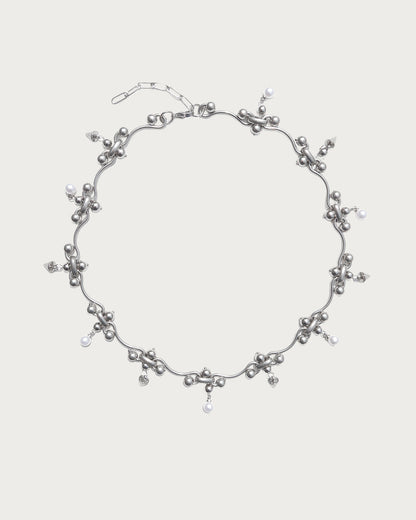Zyra Punk Rivet Pearl Silver Necklace