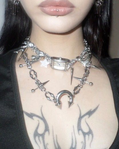 Sloane Pierced Rivet Horseshoe Silver Necklace