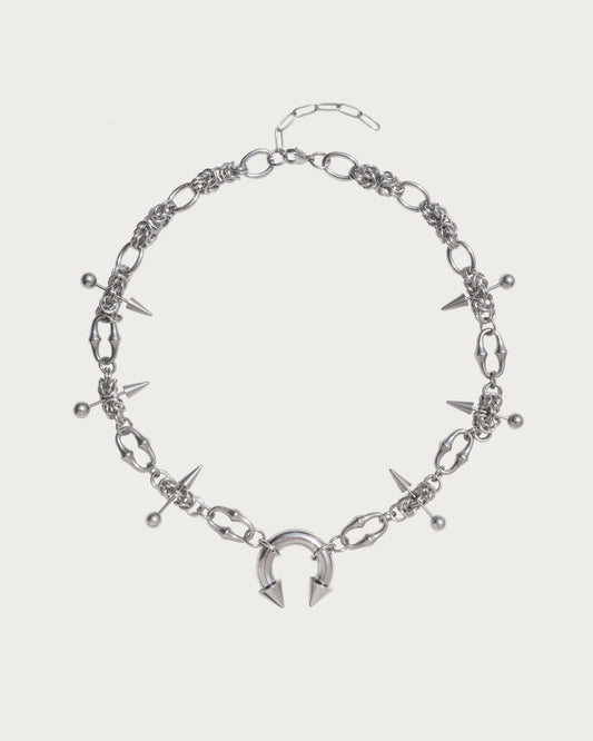 Sloane Pierced Rivet Horseshoe Silver Necklace