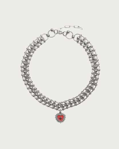 Salem Chunky Red Heart Silver Statement Necklace