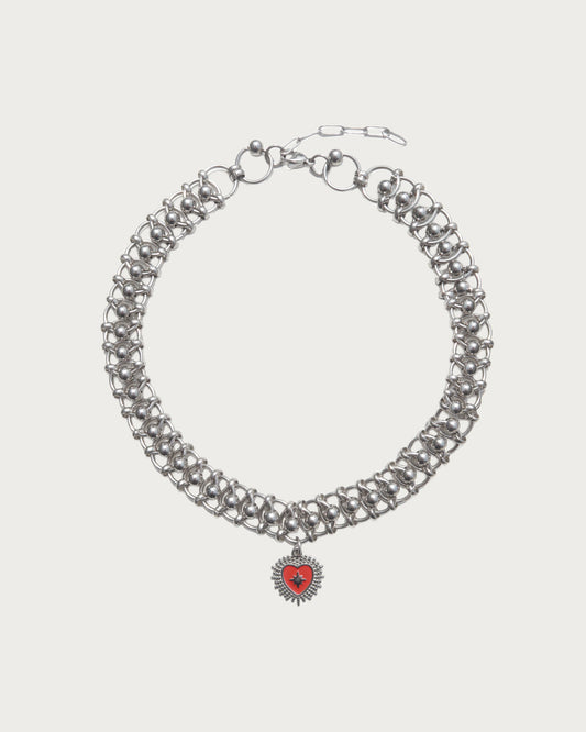 Salem Chunky Red Heart Silver Statement Necklace