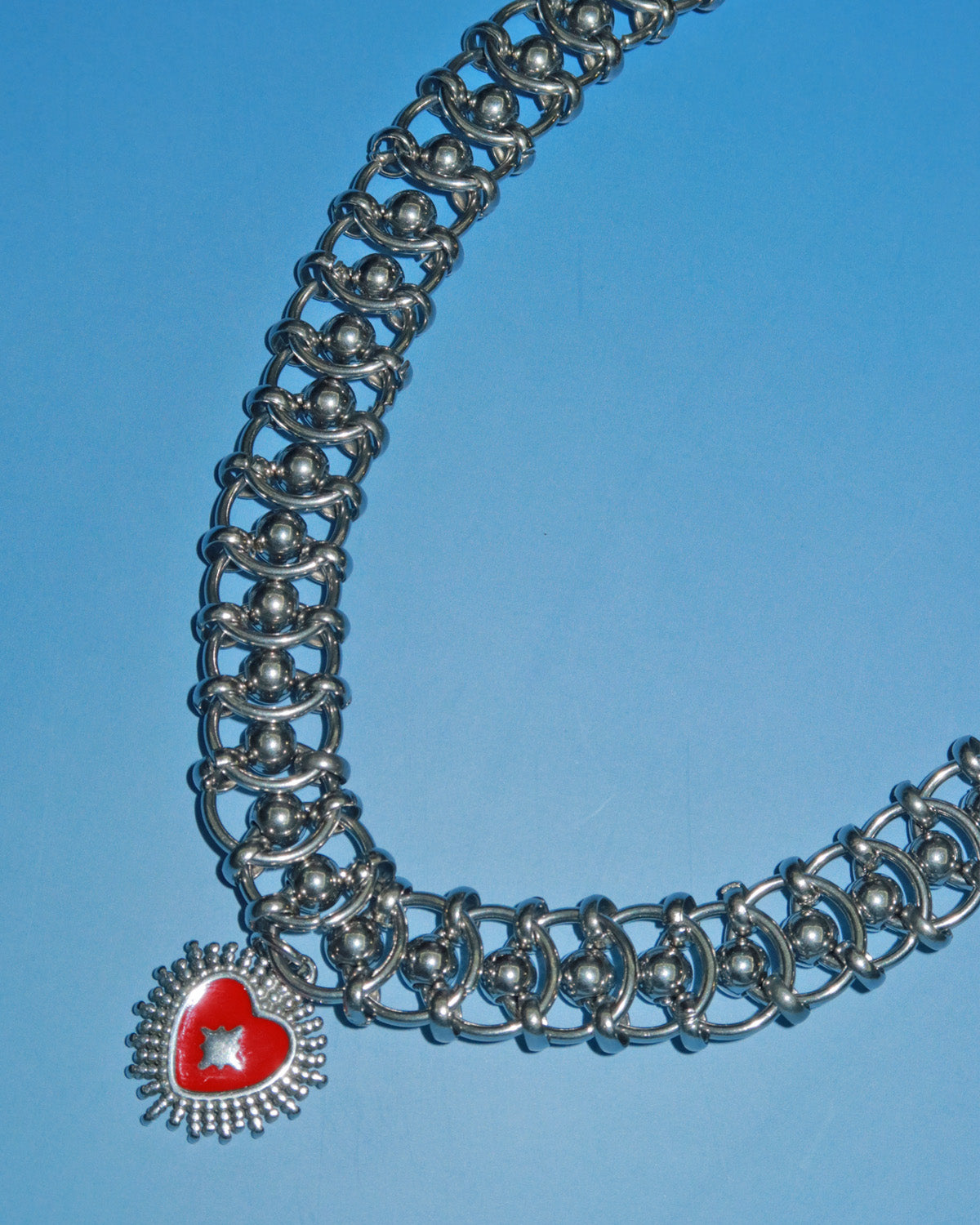 Salem Chunky Red Heart Silver Statement Necklace