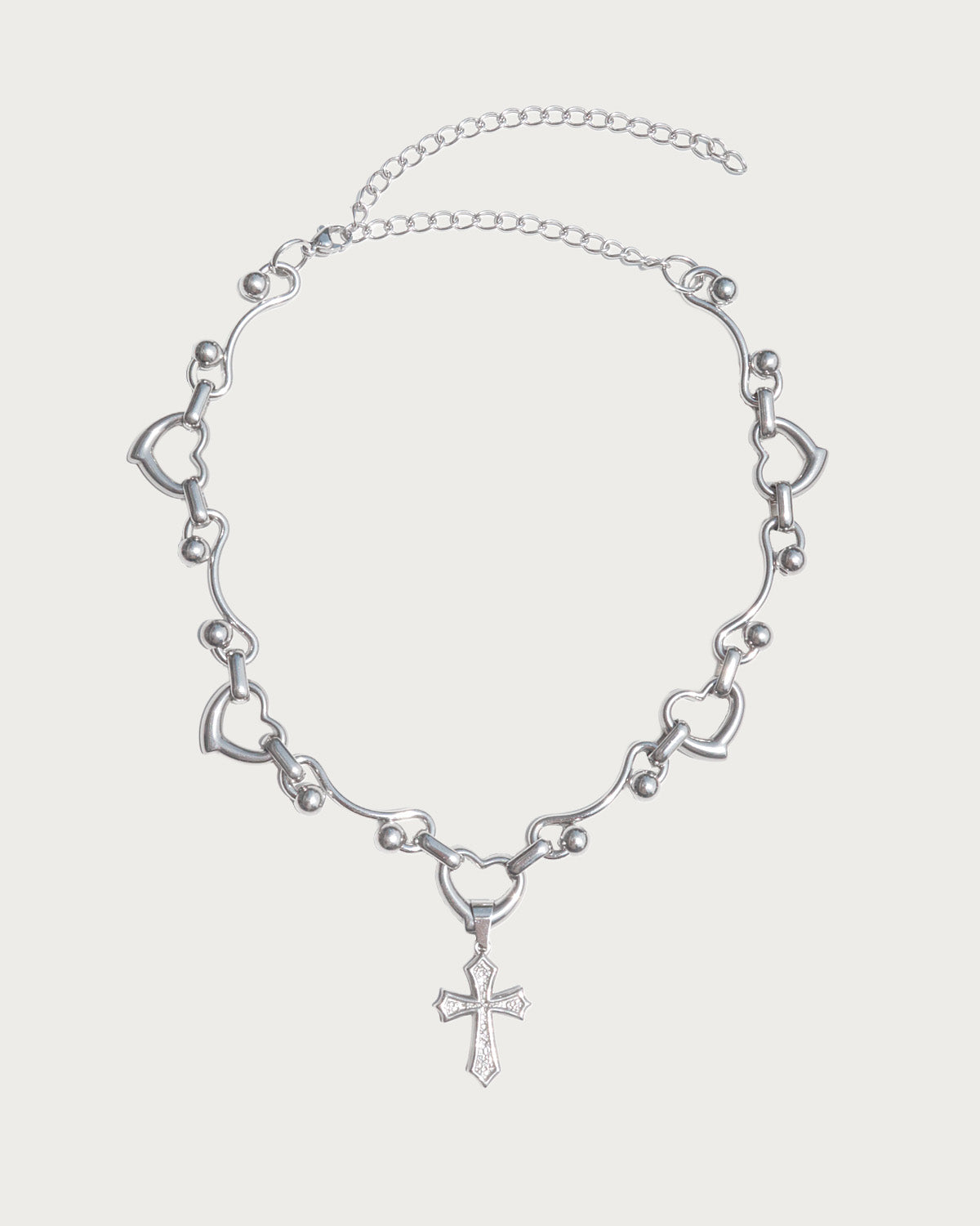 Liora Soft Edgy Heart Cross Silver Pendant Necklace