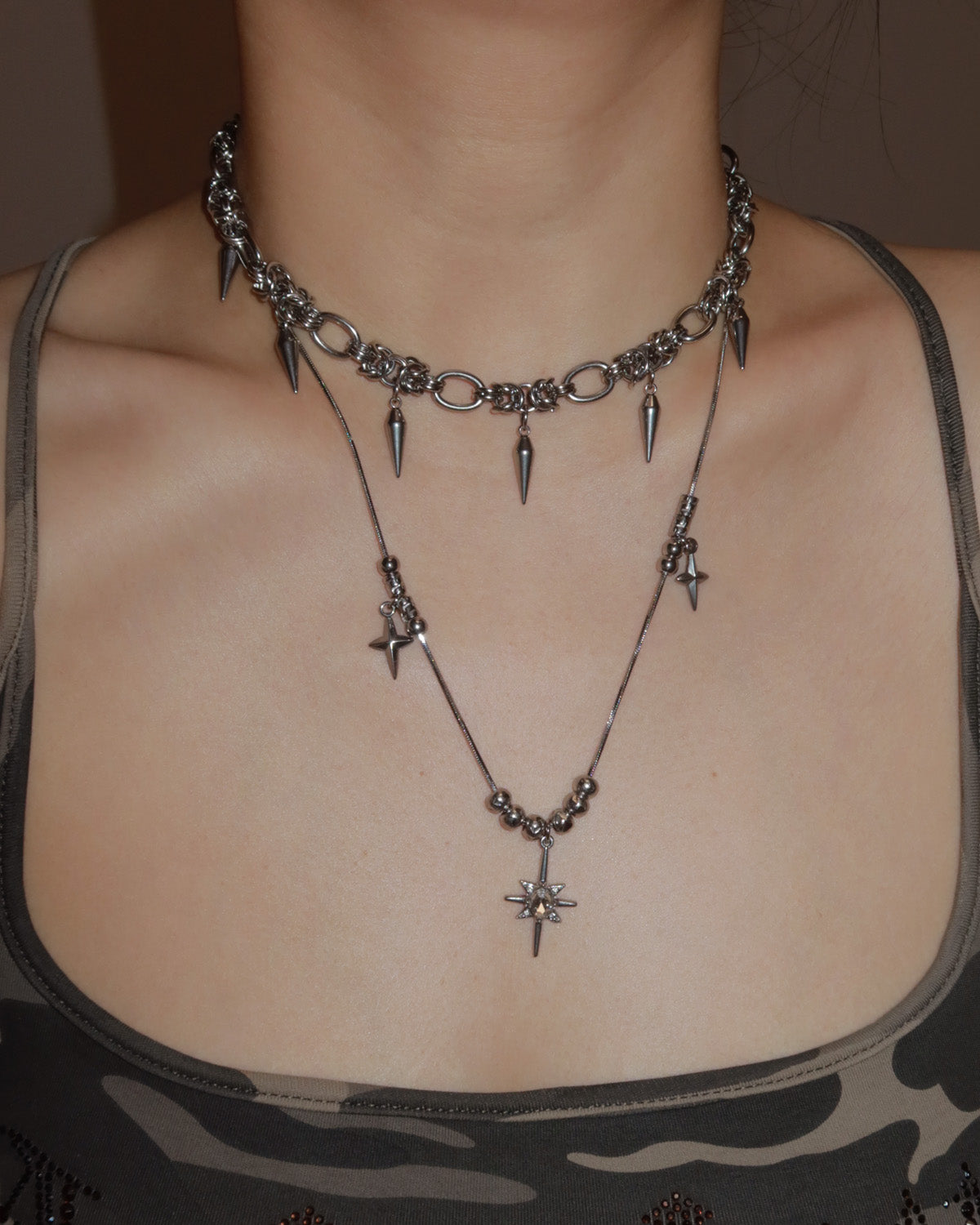 Indra Chainmail Spike Tassel Silver Necklace