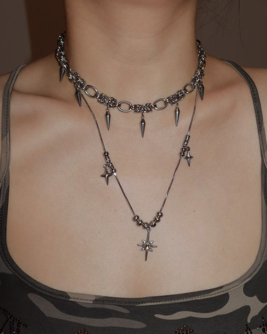 Indra Chainmail Spike Tassel Silver Necklace