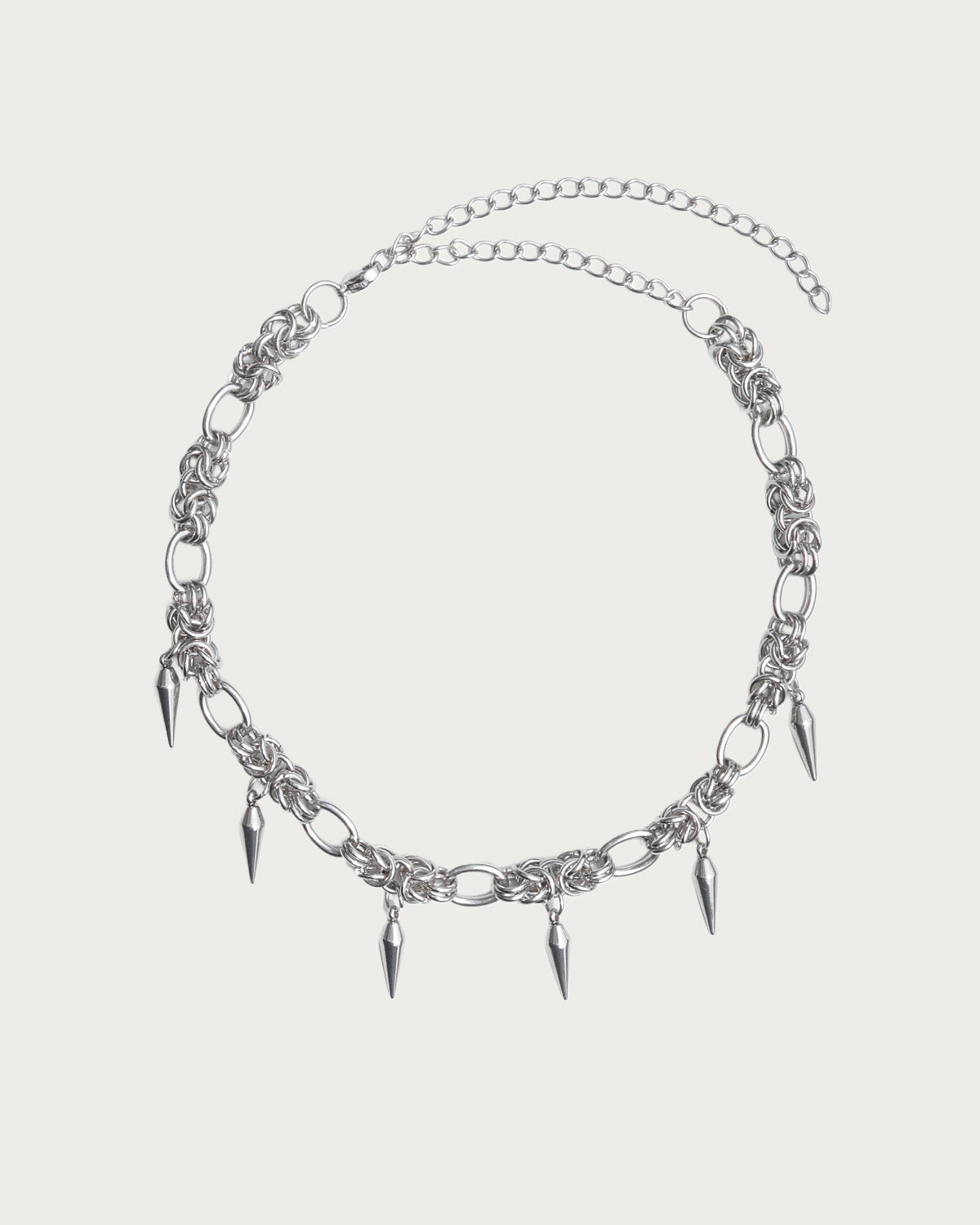 Indra Chainmail Spike Tassel Silver Necklace