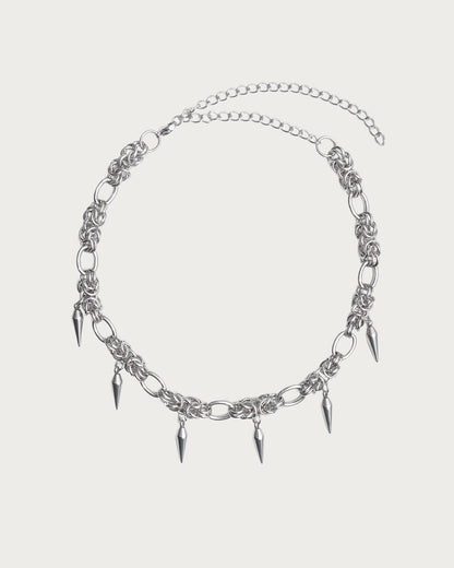 Indra Chainmail Spike Tassel Silver Necklace