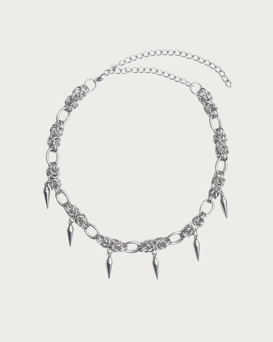 Indra Chainmail Spike Tassel Silver Necklace