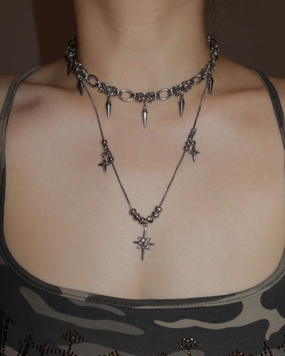 Indra Chainmail Spike Tassel Silver Necklace